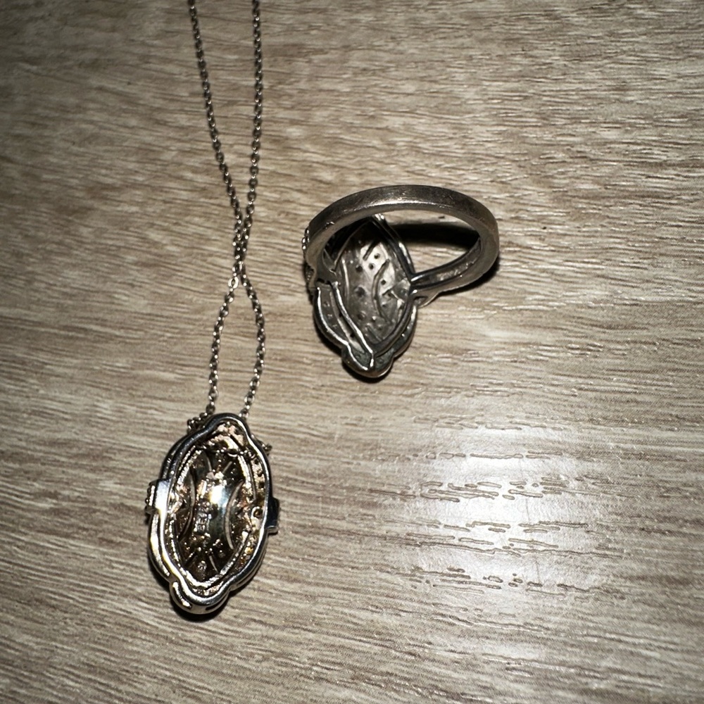 STERLING SILVER CZ ART DECO MILLGRAIN NAVETTE SET - RING AND PENDENT - STUNNING! - Picture 3 of 16